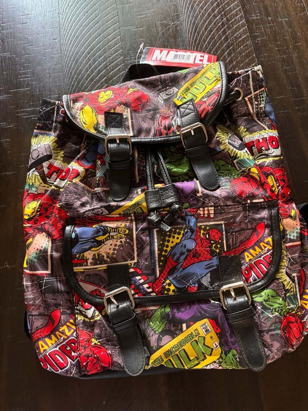 Marvel Comics Slouch Backpack Avengers Comic Iron Man Spider-Man Hulk Thor NWT